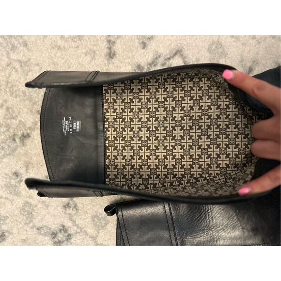 Tory Burch Black Leather Jess Riding Boots Gold Tone Heel Stirrup 7.5 - Picture 11 of 11